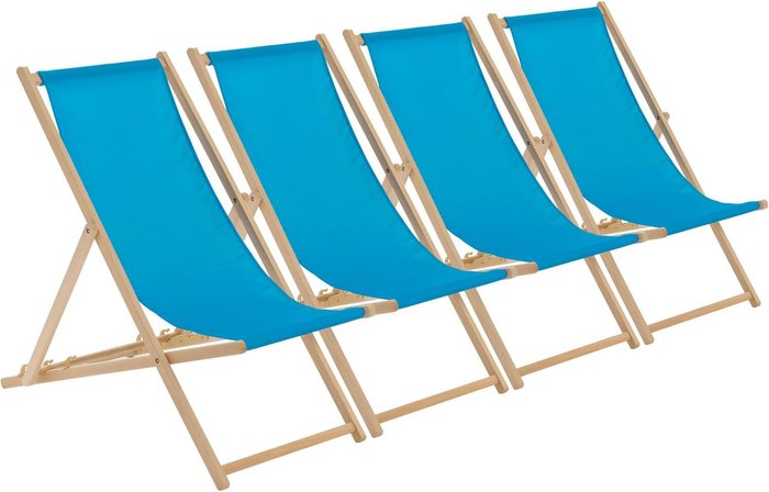 The Range | Harbour Housewares Wooden Folding Garden Sun Lounger Deck Chair x4 - Blue Harbour Housewares Wooden Folding Garden Sun Lounger Deck Chair x4 - Blue