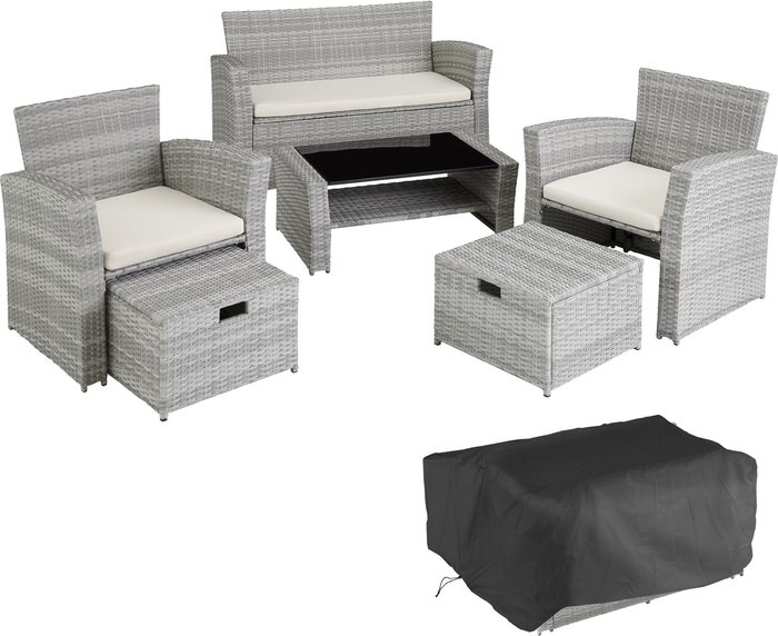 The Range | TECTAKE Tectake Modena 4-seater Rattan Garden Sofa Set - Light Grey/Cream TECTAKE Tectake Modena 4-seater Rattan Garden Sofa Set - Light Grey/Cream