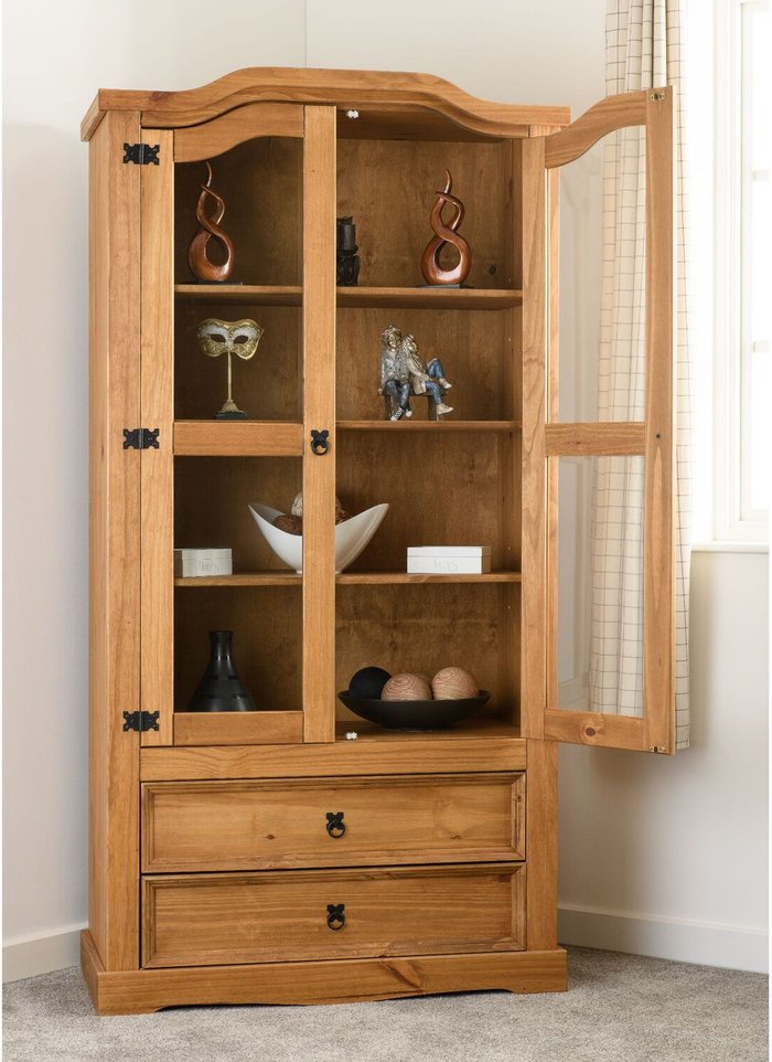The Range | Seconique Corona 2 Door 2 Drawer Glass Display Unit - Distressed Waxed Pine Seconique Corona 2 Door 2 Drawer Glass Display Unit - Distressed Waxed Pine