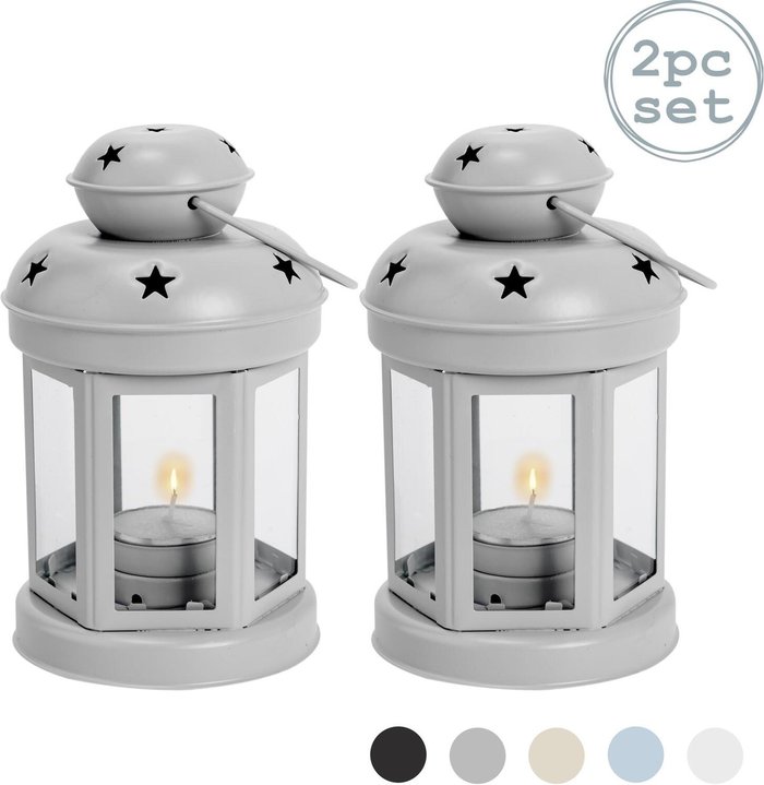 The Range | NICOLA SPRING Nicola Spring Metal Hanging Tealight Lanterns - 16cm - Grey - Pack of 2 NICOLA SPRING Nicola Spring Metal Hanging Tealight Lanterns - 16cm - Grey - Pack of 2
