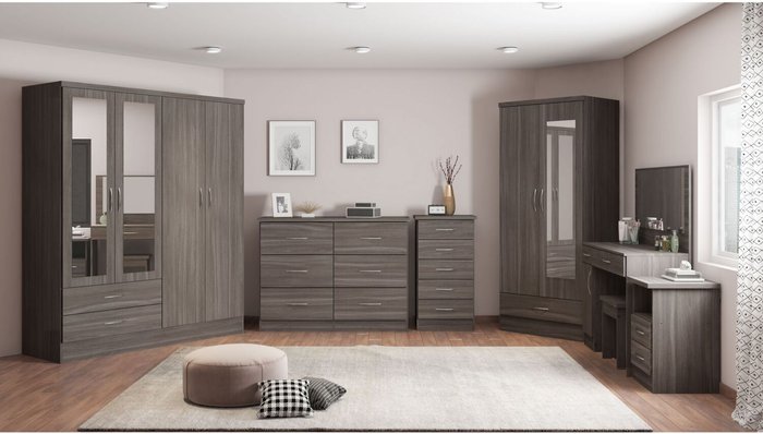 The Range | Seconique Nevada 4 Door 2 Drawer Wardrobe - Black Wood Grain Seconique Nevada 4 Door 2 Drawer Wardrobe - Black Wood Grain