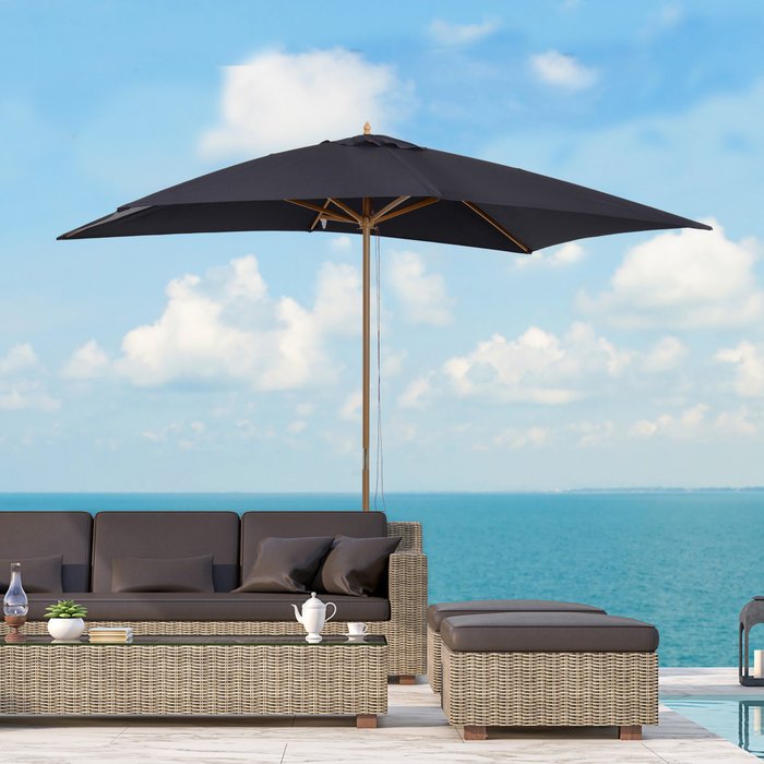The Range | Outsunny Outsunny Wooden Garden Parasol Sun Shade Patio Umbrella Canopy Black Outsunny Outsunny Wooden Garden Parasol Sun Shade Patio Umbrella Canopy Black