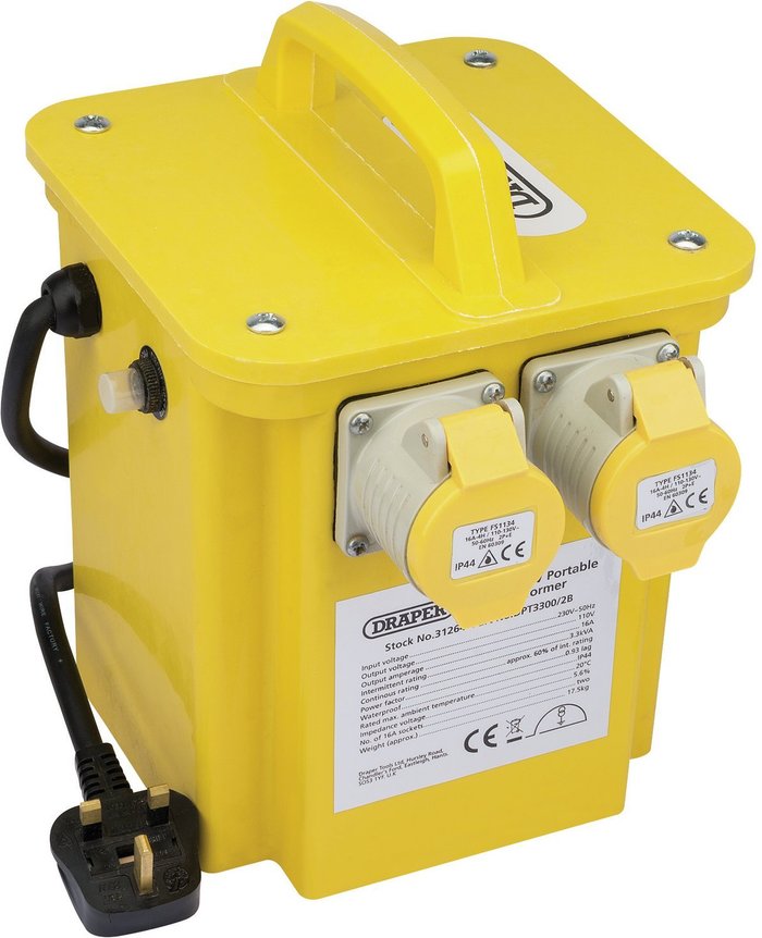 The Range | Draper Draper 3.3kVA 230V to 110V Portable Site Transformer - Yellow Draper Draper 3.3kVA 230V to 110V Portable Site Transformer - Yellow