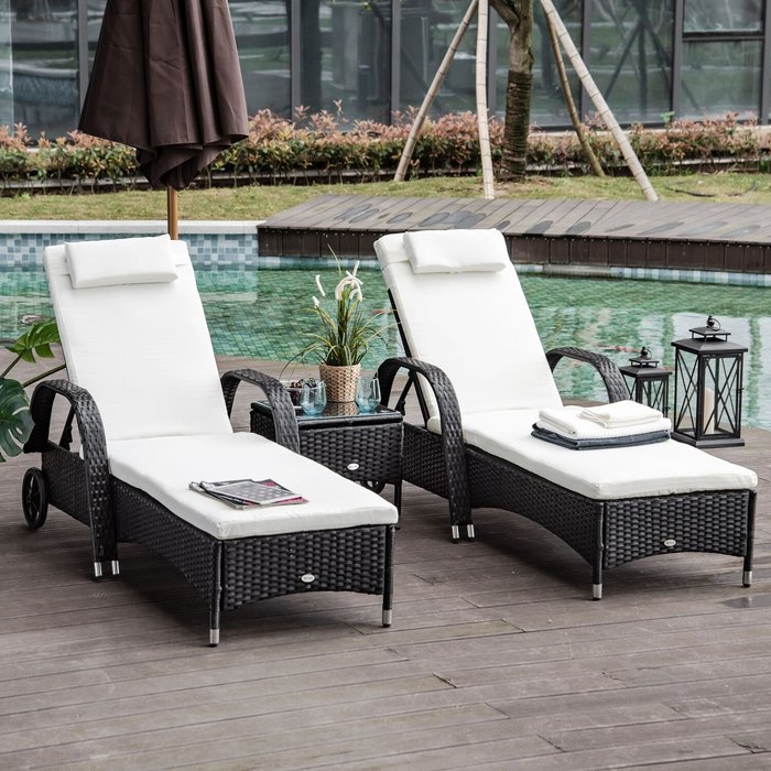 The Range | Outsunny Wicker Rattan Sun Lounger Set - Black Outsunny Wicker Rattan Sun Lounger Set - Black