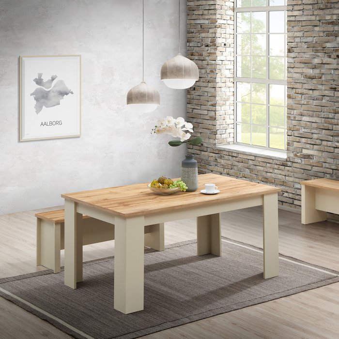 The Range | Timber Art Design UK Lisbon Cream Dining Table 150 cm with 2 Benches 2 Stools - Cream Timber Art Design UK Lisbon Cream Dining Table 150 cm with 2 Benches 2 Stools - Cream