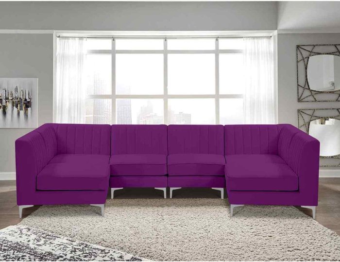The Range | Simply Eleganza Elena Modular Corner U Shape Sofa in Velour Fabric - Purple Simply Eleganza Elena Modular Corner U Shape Sofa in Velour Fabric - Purple