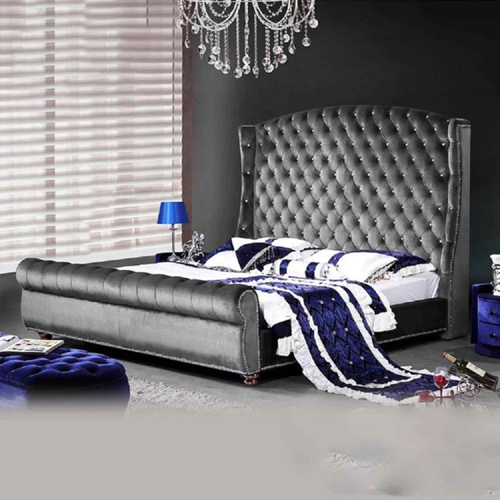 The Range | Rosio Bed Double Plush Velvet Grey Rosio Bed Double Plush Velvet Grey