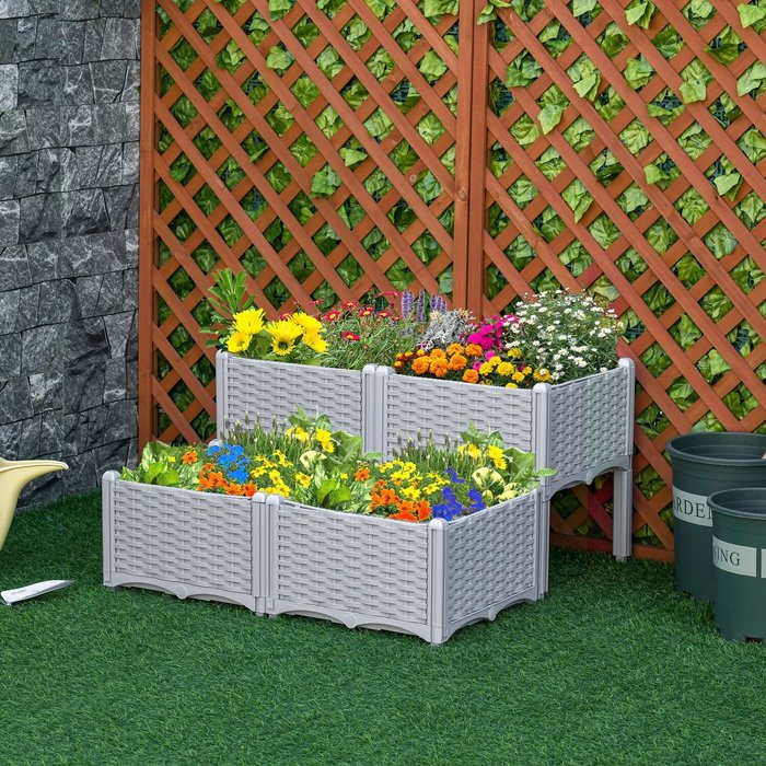 The Range | Outsunny Garden Raised Bed Elevated Patio - Grey Outsunny Garden Raised Bed Elevated Patio - Grey