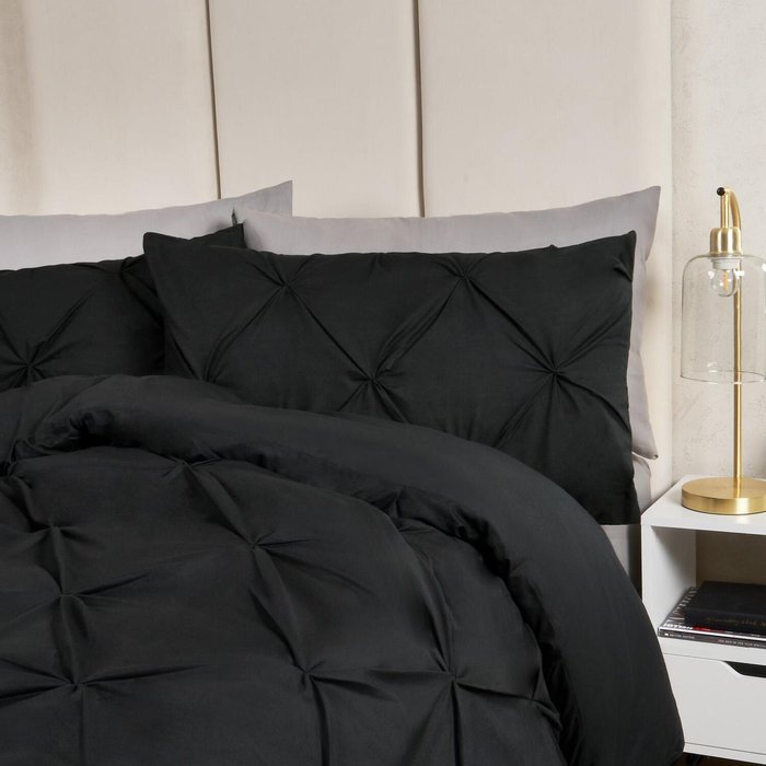 The Range | Highams Highams Diamond Pintuck Duvet Cover with Pillowcase - Black / Double Highams Highams Diamond Pintuck Duvet Cover with Pillowcase - Black / Double