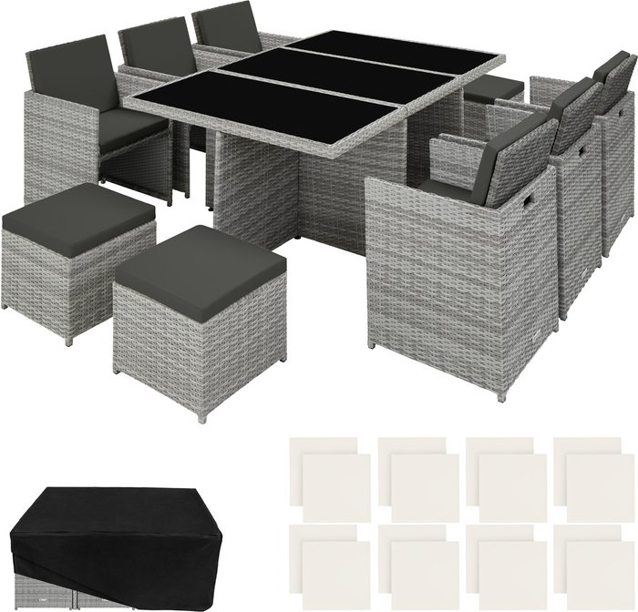 The Range | TECTAKE Tectake New York Rattan Garden Dining Set W/ Protective Cover - Light Grey TECTAKE Tectake New York Rattan Garden Dining Set W/ Protective Cover - Light Grey