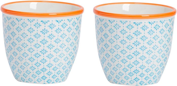 The Range | Nicola Spring 14cm Hand-Printed Plant Pot Pack of 2 - Blue Nicola Spring 14cm Hand-Printed Plant Pot Pack of 2 - Blue