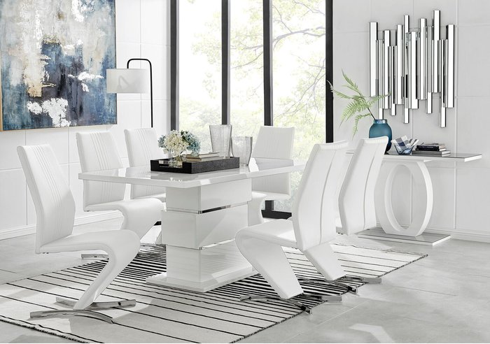 The Range | Furniturebox UK Apollo Rectangle White High Gloss Chrome Dining Table And 6 Willow Chairs - White Furniturebox UK Apollo Rectangle White High Gloss Chrome Dining Table And 6 Willow Chairs - White