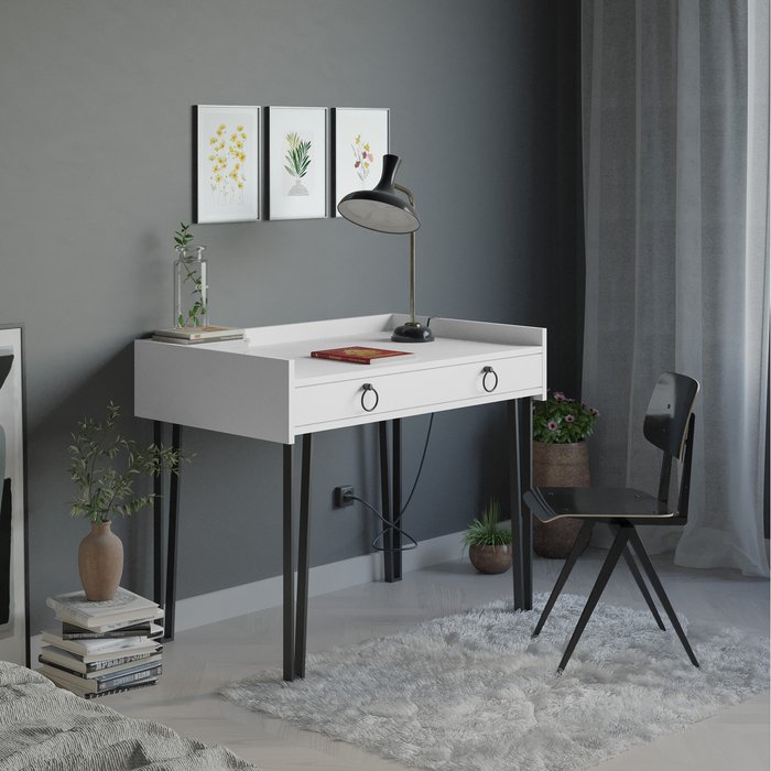 The Range | Decortie Sponge Study Desk Metal Legs With Drawer - White Decortie Sponge Study Desk Metal Legs With Drawer - White