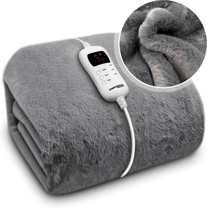 The Range | Dreamcatcher Double Faux Fur Electric Heated Throw - Grey Dreamcatcher Double Faux Fur Electric Heated Throw - Grey