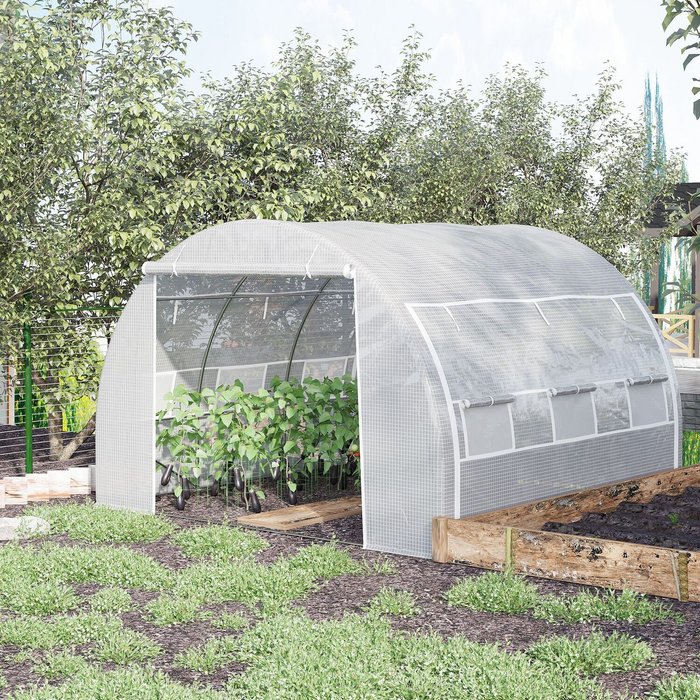 The Range | Outsunny Polytunnel Greenhouse, Walk in Pollytunnel Tent - White Outsunny Polytunnel Greenhouse, Walk in Pollytunnel Tent - White