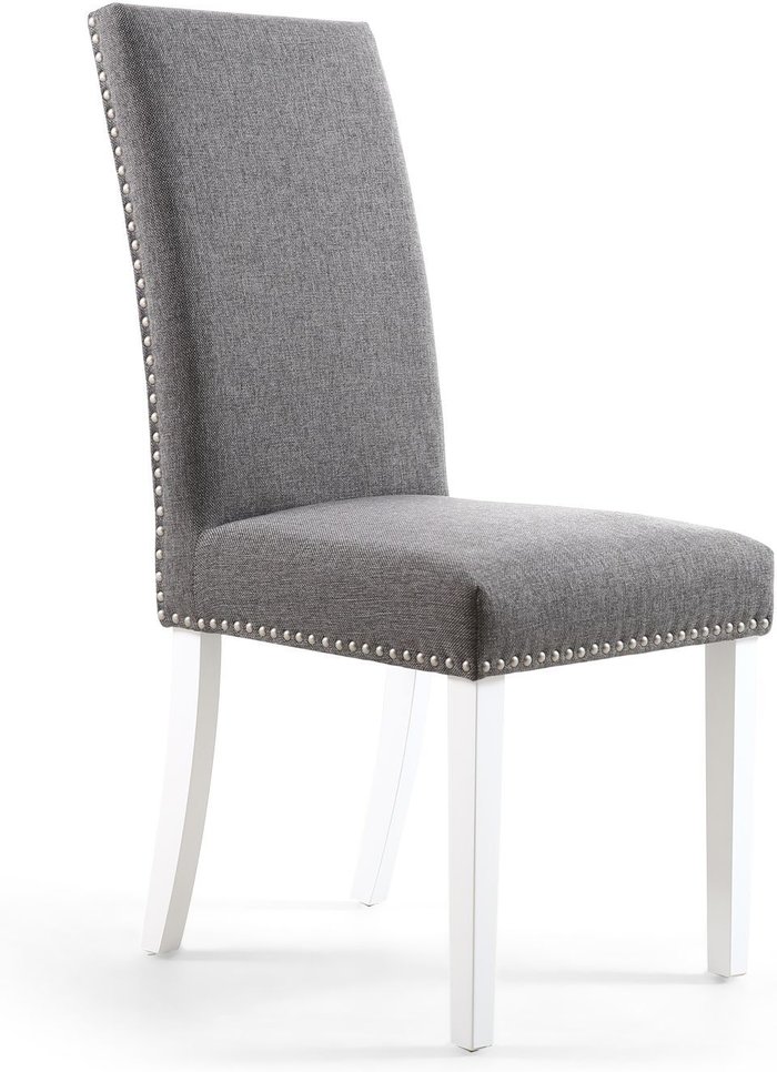 The Range | Shankar 2 x Shankar Randall Stud Detail Linen Effect Steel Dining Chairs With White Legs Shankar 2 x Shankar Randall Stud Detail Linen Effect Steel Dining Chairs With White Legs