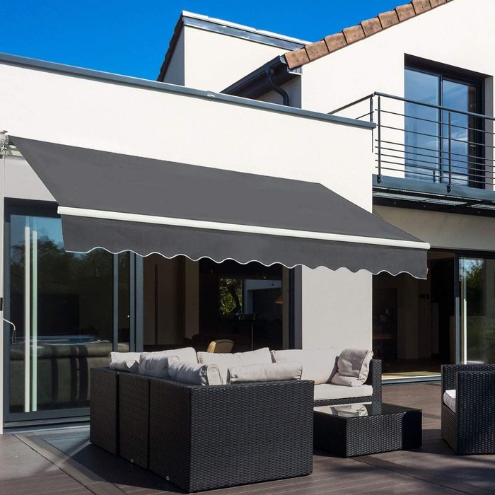 The Range | Outsunny 3.5x2.5m Manual Awning - Grey Outsunny 3.5x2.5m Manual Awning - Grey