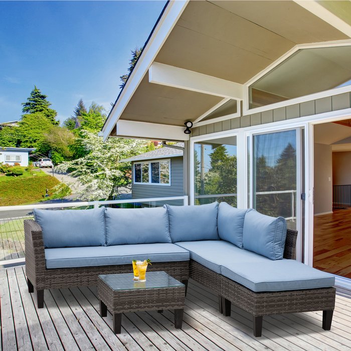 The Range | Outsunny 4 Piece Garden Sofa PE Rattan Set - Grey Outsunny 4 Piece Garden Sofa PE Rattan Set - Grey