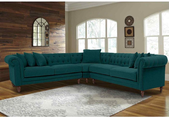 The Range | Simply Eleganza Elliot Chesterfield Corner Sofa in Velvet Fabric - Green Simply Eleganza Elliot Chesterfield Corner Sofa in Velvet Fabric - Green
