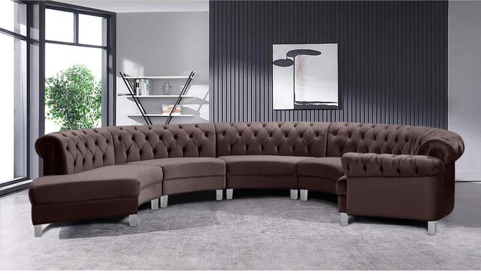 The Range | Simply Eleganza Lynda Chesterfield Large Sofa Velour Fabric with Buttons - Brown Simply Eleganza Lynda Chesterfield Large Sofa Velour Fabric with Buttons - Brown