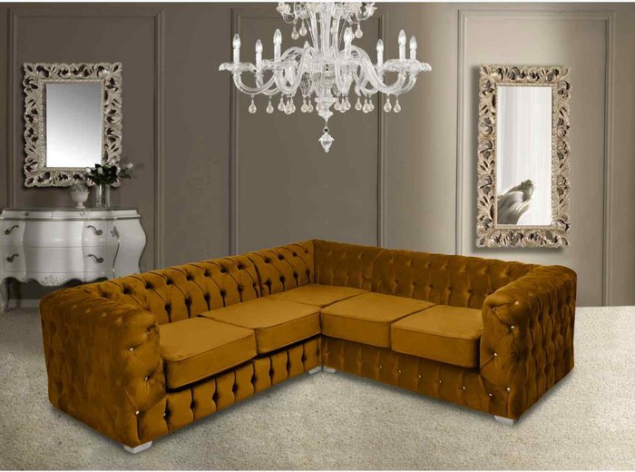 The Range | Simply Eleganza Percy Fixed Back Tufted Fluted Large Corner Sofa - Yellow Simply Eleganza Percy Fixed Back Tufted Fluted Large Corner Sofa - Yellow