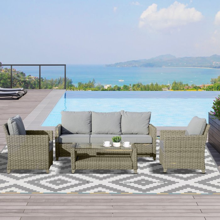 The Range | Outsunny 4 Pieces Patio Wicker Sofa Set with Padded Cushion - Brown Outsunny 4 Pieces Patio Wicker Sofa Set with Padded Cushion - Brown