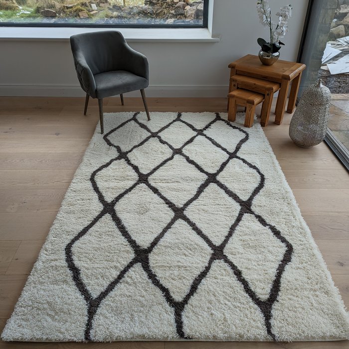 The Range | The Rug Wholesaler Ivory Moroccan Trellis 4cm Shaggy Rug - Ivory / 230cm The Rug Wholesaler Ivory Moroccan Trellis 4cm Shaggy Rug - Ivory / 230cm