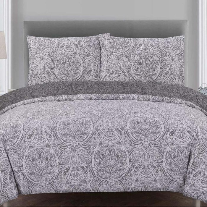 The Range | Vantona Paisley Damask Duvet Cover Set - Grey - Grey / Double Vantona Paisley Damask Duvet Cover Set - Grey - Grey / Double