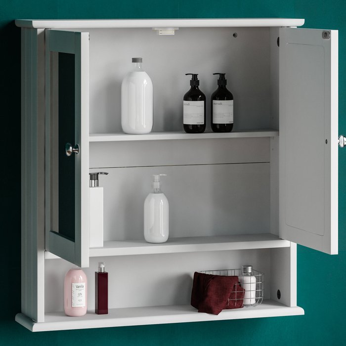 The Range | Priano 2 Door Mirrored Wall Cabinet With Shelf - White Priano 2 Door Mirrored Wall Cabinet With Shelf - White