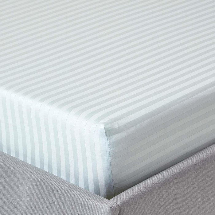 The Range | Homescapes 330 Thread Count Egyptian Cotton Satin Stripe Fitted Sheet - Blue / Small Double Homescapes 330 Thread Count Egyptian Cotton Satin Stripe Fitted Sheet - Blue / Small Double