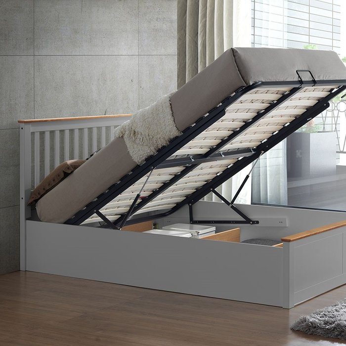 The Range | Malmo Pearl Grey Wooden Ottoman Storage Bed Kingsize Malmo Pearl Grey Wooden Ottoman Storage Bed Kingsize