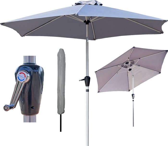 The Range | GlamHaus Glamhaus Garden Tilting Table Parasol For Outdoors With Crank Handle - Light Grey GlamHaus Glamhaus Garden Tilting Table Parasol For Outdoors With Crank Handle - Light Grey