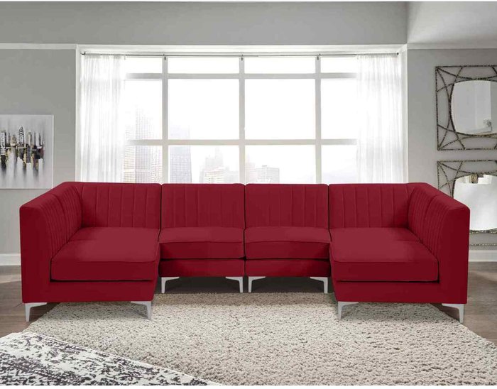 The Range | Simply Eleganza Elena Modular Corner U Shape Sofa in Velour Fabric - Red Simply Eleganza Elena Modular Corner U Shape Sofa in Velour Fabric - Red