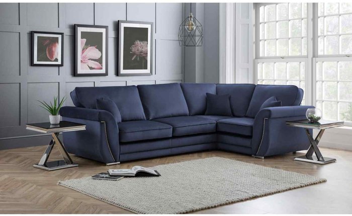 The Range | Simply Eleganza Luca Full Back L Shape Right Hand Corner Sofa Velvet Beading - Grey Simply Eleganza Luca Full Back L Shape Right Hand Corner Sofa Velvet Beading - Grey