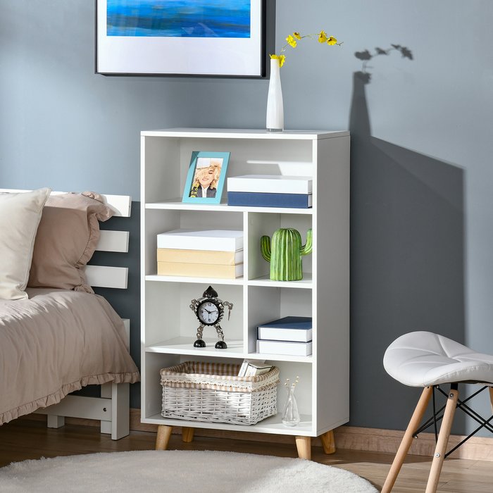 The Range | HOMCOM HOMCOM 6 Compartment Bookcase With Cubes White And Natural HOMCOM HOMCOM 6 Compartment Bookcase With Cubes White And Natural