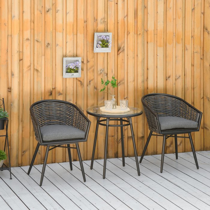 The Range | Outsunny 3 Pieces Outdoor Rattan Bistro Set, Patio Wicker - Grey Outsunny 3 Pieces Outdoor Rattan Bistro Set, Patio Wicker - Grey