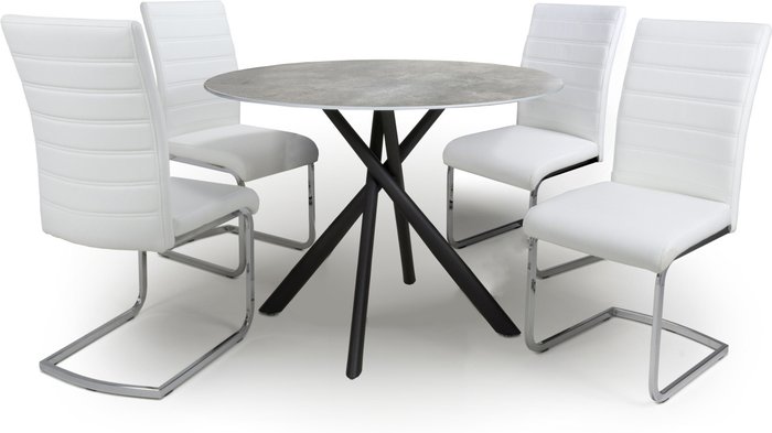 The Range | Shankar Shankar Avesta Grey Dining Table & 4 Callisto White Dining Chairs Set Shankar Shankar Avesta Grey Dining Table & 4 Callisto White Dining Chairs Set