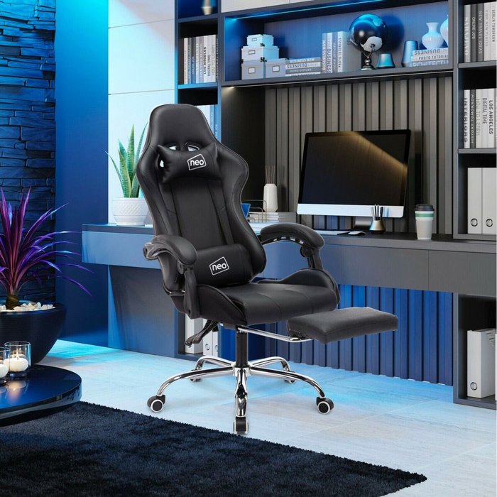 The Range | Neo Neo Leather Gaming Racing Recliner Chair With Footrest - Black Neo Neo Leather Gaming Racing Recliner Chair With Footrest - Black