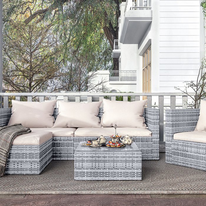 The Range | 5 Seat Rattan Modular Corner Garden Sofa Set - Grey 5 Seat Rattan Modular Corner Garden Sofa Set - Grey