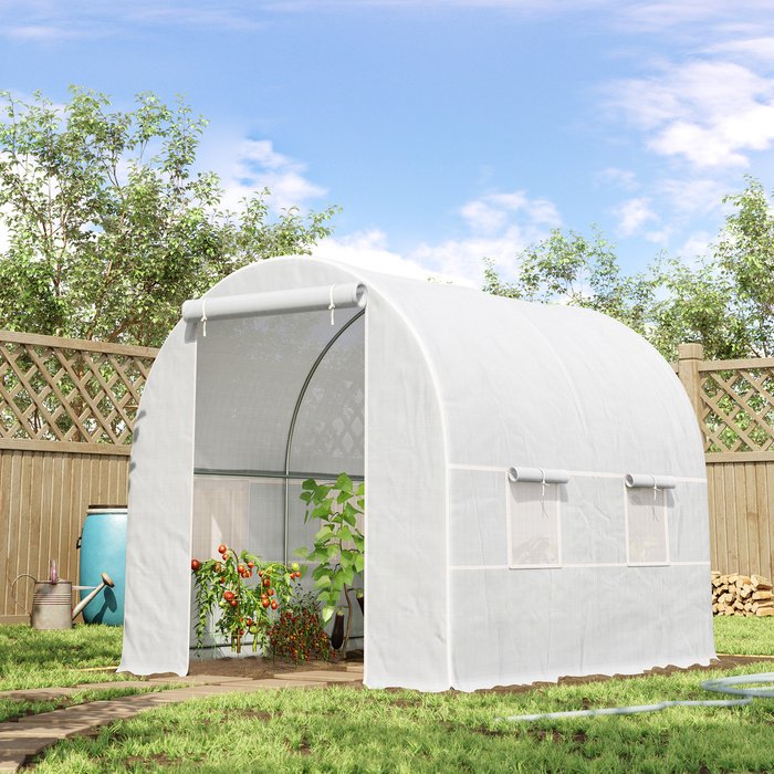 The Range | Outsunny Steel Frame Garden Greenhouse - White / 250cm / 4 Outsunny Steel Frame Garden Greenhouse - White / 250cm / 4