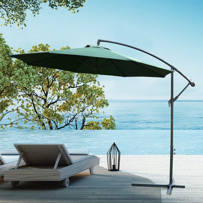 The Range | Outsunny 3m Garden Parasol Sun Shade Cantilever - Green Outsunny 3m Garden Parasol Sun Shade Cantilever - Green