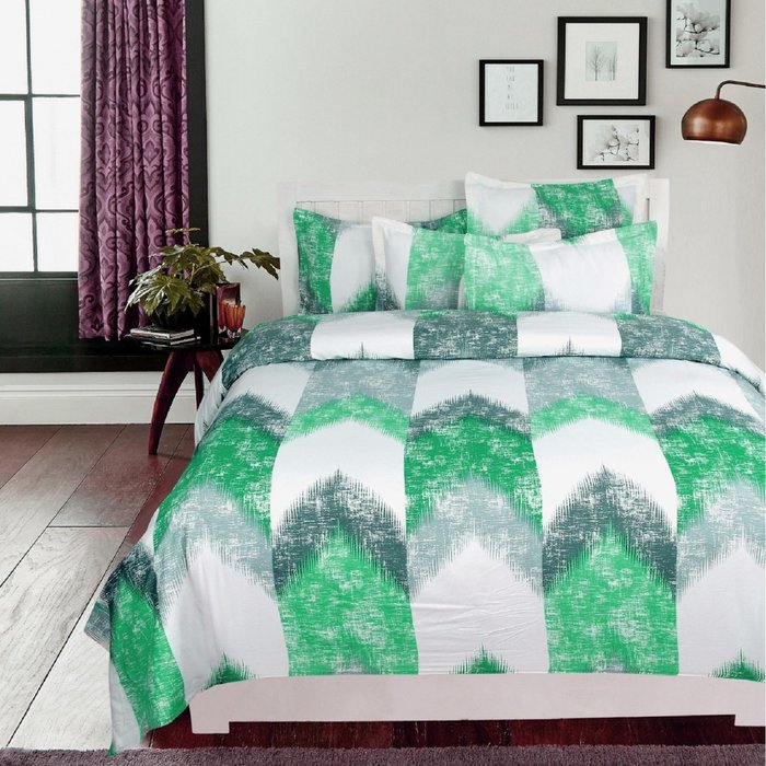 The Range | Decor sense Cotton Duvet Cover Set - Green and White / King Decor sense Cotton Duvet Cover Set - Green and White / King