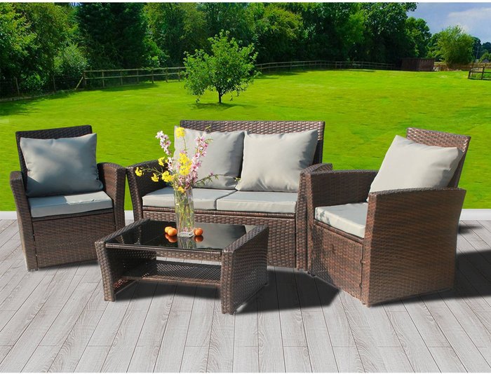 The Range | BIRCHTREE Rattan Garden Furniture Outdoor Set - Brown BIRCHTREE Rattan Garden Furniture Outdoor Set - Brown