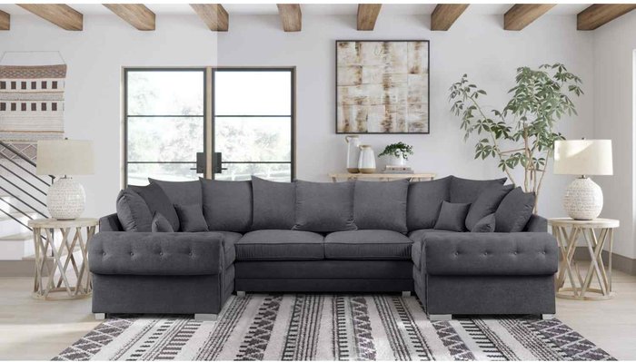 The Range | Simply Eleganza Volvo U Shape Large Sofa Scatterback Velour Velvet Fabric - Grey Simply Eleganza Volvo U Shape Large Sofa Scatterback Velour Velvet Fabric - Grey