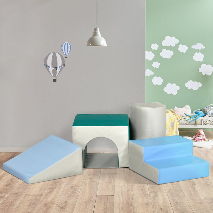 The Range | HOMCOM Kids 4-piece Soft Play Set Indoor Block Toys - Grey, Blue HOMCOM Kids 4-piece Soft Play Set Indoor Block Toys - Grey, Blue