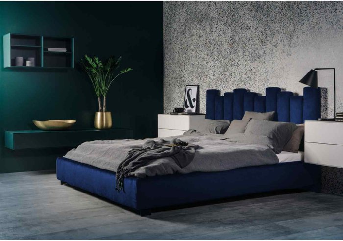 The Range | Glexton Bed Double Plush Velvet Blue Glexton Bed Double Plush Velvet Blue