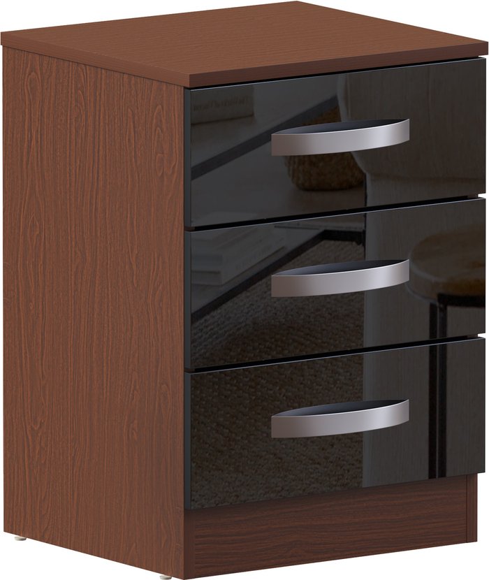 The Range | Hulio 3 Drawer Bedside Cabinet - Walnut and Black Hulio 3 Drawer Bedside Cabinet - Walnut and Black
