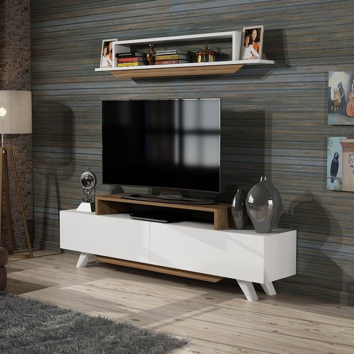 The Range | Destina Home Andrea TV Stand and Media Console - White - Walnut Destina Home Andrea TV Stand and Media Console - White - Walnut