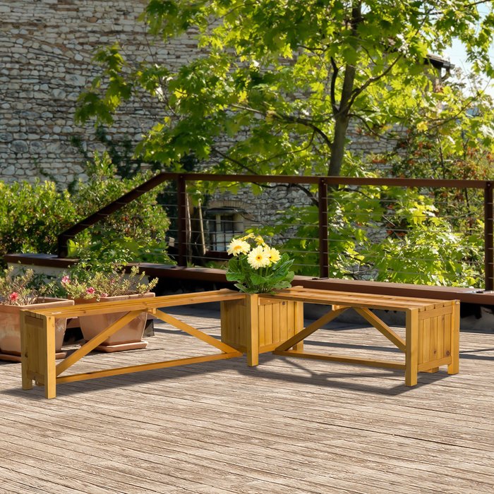 The Range | Outsunny Wooden Garden Corner Bench with Planter Combination - Brown Outsunny Wooden Garden Corner Bench with Planter Combination - Brown