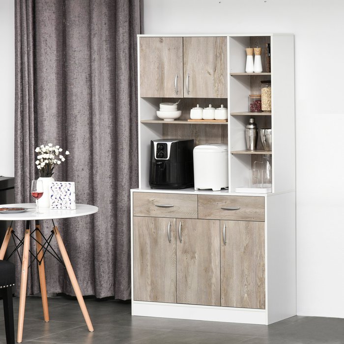 The Range | HOMCOM Kitchen Cupboard Bookcase Sideboard Storage Cabinet - White and natural wood HOMCOM Kitchen Cupboard Bookcase Sideboard Storage Cabinet - White and natural wood